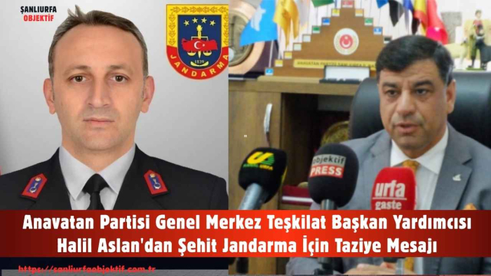 Anavatan Partisi Genel Merkez Teşkilat Başkan Yardımcısı Halil Aslan'dan Şehit Jandarma İçin Taziye Mesajı