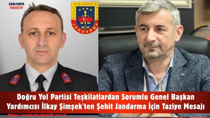 Doğru Yol Partisi Teşkilatlardan Sorumlu Genel Başkan Yardımcısı İlkay Şimşek'ten Şehit Jandarma İçin Taziye Mesajı